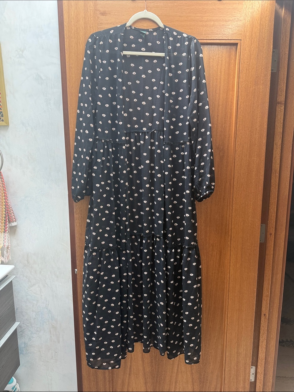 wild fable Black Floral Tiered Maxi Robe